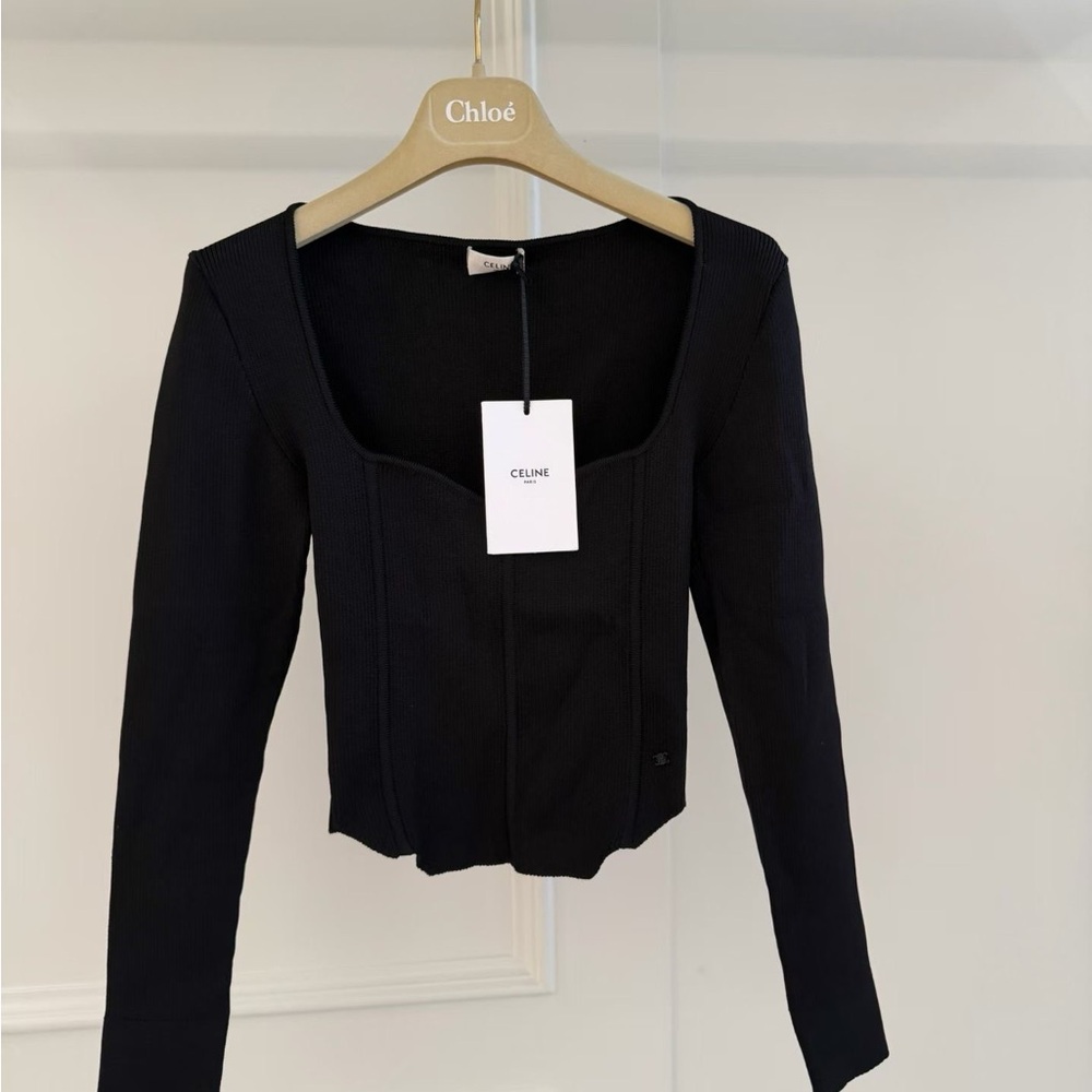 Authentic Celine Black Square-Neck Blazer